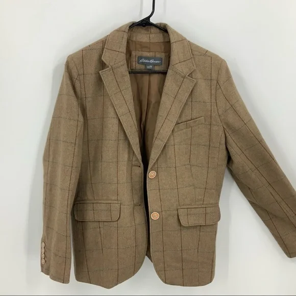 Eddie Bauer wool blend herringbone check double button lined blazer jack… - Picture 1 of 16